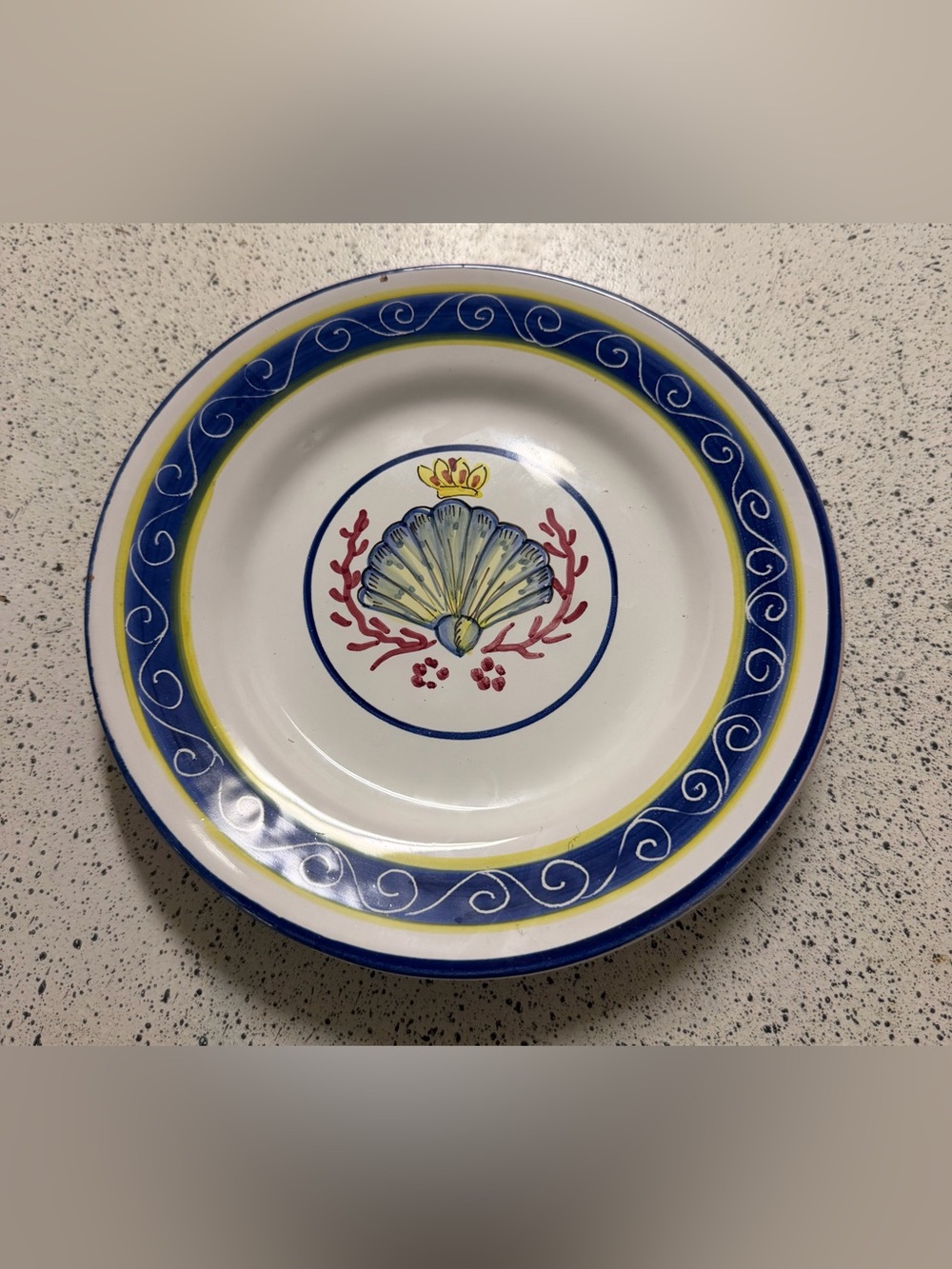 VTG La Giara Deruta Italian Majolica Pottery Shell Coral Swirl Plate Italy 8 1/8